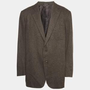 Pre Owned Ermenegildo Zegna Brown Patterned Cashmere Single Breasted Blazer 4XL