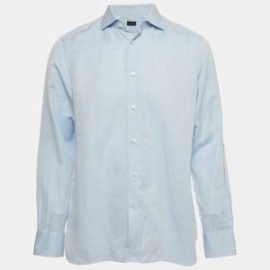 Pre Owned Ermenegildo Zegna Blue Linen-Blend Shirt L