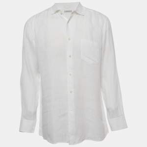 Pre Owned Ermenegildo Zegna White Linen Button Front Full Sleeve Shirt XL
