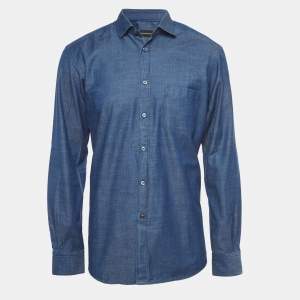 Ermenegildo Zegna Dark Blue Cotton Button Front Full Sleeve Shirt L