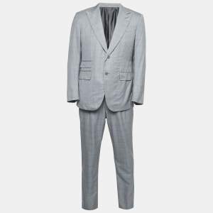 Ermenegildo Zegna Grey Checked Wool Blend Single Breasted Suit L