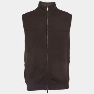 Pre Owned Ermenegildo Zegna Brown Wool Zip Front Vest XL