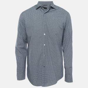 Ermenegildo Zegna Blue Printed and Textured Cotton Shirt M