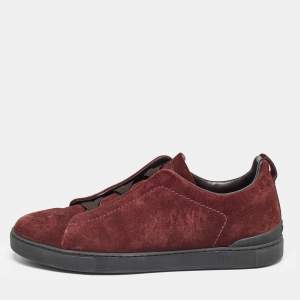 Ermenegildo Zegna Burgundy Suede Low Top Sneakers Size 43