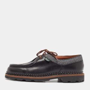 Ermenegildo Zegna Black Canvas and Leather Lace Up Derby Size 41