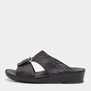 Ermenegildo Zegna Black Leather Flat Sandals Size 41