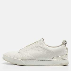 Ermenegildo Zegna White Leather Slip On Sneakers Size 42