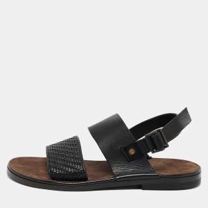 Ermenegildo Zegna Black Woven Leather Strap Flat Sandals Size 39