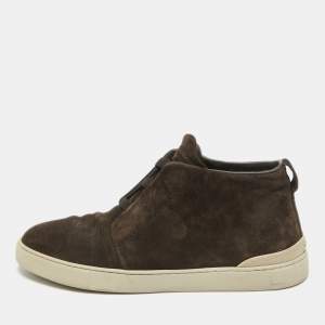 Ermenegildo Zegna Brown Suede Triple Stitch High Top Sneakers Size 43.5