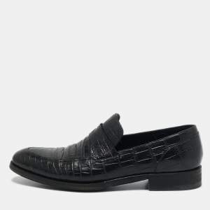 Ermenegildo Zegna Black Alligator Leather Penny  Loafers Size 42