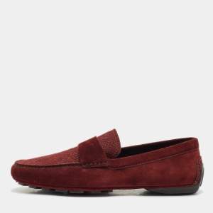 Ermenegildo Zegna Dark Red Suede Driver Loafers Size 42