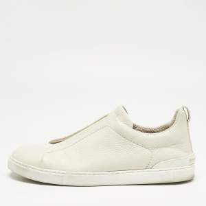 Ermenegildo Zegna Cream Leather triple stitch Slip On Sneakers Size 45
