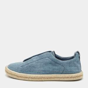 Ermenegildo Zegna Blue Canvas and Leather Triple Stitch Espadrilles Size 44.5