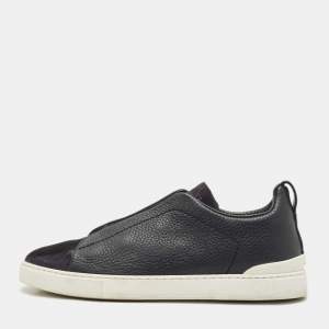 Ermenegildo Zegna Navy Blue Suede and Leather Triple Stitch Sneakers Size 40.5