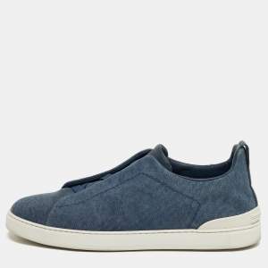 مملوكة مسبقًا Ermenegildo Zegna Triple Stitch Size 44 Blue Denim Slip On Sneakers