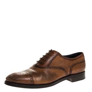 Ermenegildo Zegna Brown Brogue Detail Leather Lace Up Oxfords Size 45