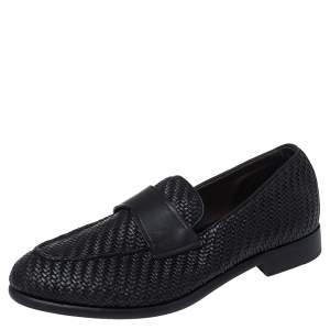 Pre Owned Ermenegildo Zegna Black Woven Leather Loafers Size 40