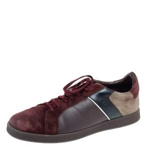 Ermenegildo Zegna Burgundy/Grey Suede And Leather Low Top Sneakers Size 44