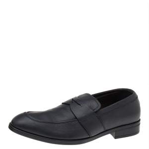 Ermenegildo Zegna Black Leather Slip on Loafers Size 41