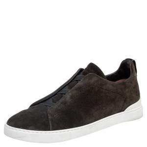 Pre Owned Ermenegildo Zegna Dark Green Suede Triple Stitch Slip On Sneakers Size 42