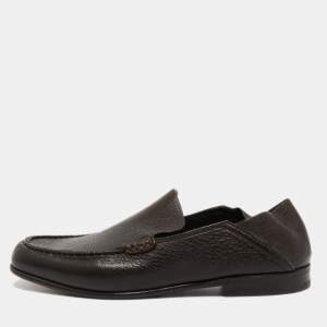 Ermenegildo Zegna Dark Brown Leather Slip On Loafers Size 39