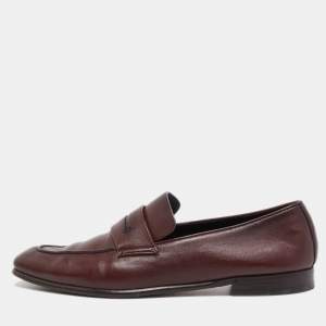  Ermenegildo Zegna Brown Leather Slip On Loafers Size 42.5