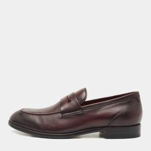 Ermenegildo Zegna Burgundy Leather Slip On Loafers Size 41.5