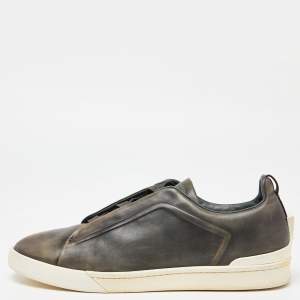 Pre Owned Ermenegildo Zegna Couture Two tone Leather Triple Stitch Slip On Sneakers Size 47