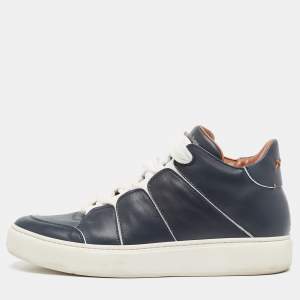 Pre Owned Ermenegildo Zegna Navy Blue Leather Tiziano Low Top Sneakers Size 41