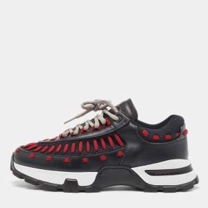 Pre Owned  Ermenegildo Zegna Black/Burgundy Leather Neoprene Low Top Sneakers Size 41
