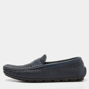 Ermenegildo Zegna Blue Woven Leather Slip On Loafers Size 40