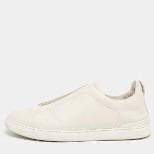 Pre Owned Ermenegildo Zegna Cream Leather Triple Stitch Low Top Sneakers  Size 44