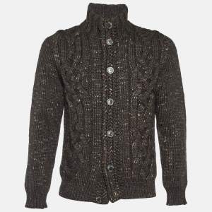 Etro Grey Cable Knit Wool Button front Cardigan M 