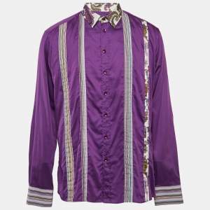 Etro Purple Cotton Paisley Printed Collar Button Front Shirt XXXL