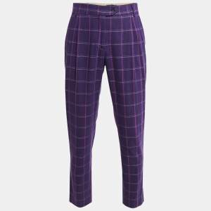 Etro Purple Checked Wool Tapered Trousers M