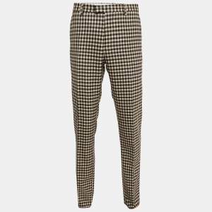 Etro Brown/Beige Gingham Wool Trousers L