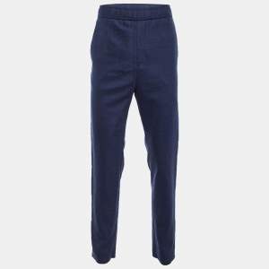 Pre Owned Etro Navy Blue Fleece Wool SIde Striped Trousers M