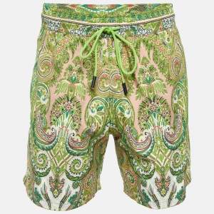 مملوكة مسبقًا Etro Green Paisley Print Nylon Swim Shorts L