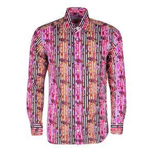 Etro Multicolor Fish Print Striped Cotton Long Sleeve Button Front Shirt XL