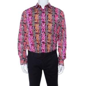 Pre Owned Etro Multicolor Fish Print Striped Cotton Long Sleeve Button Front Shirt S