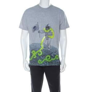 مملوكة مسبقًا Etro Grey Cotton Space Printed Crew Neck T Shirt XL 