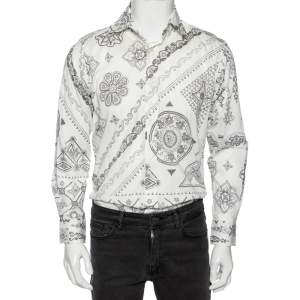 Pre Owned Etro White Floral Paisley Print Cotton Slim Fit Shirt M  