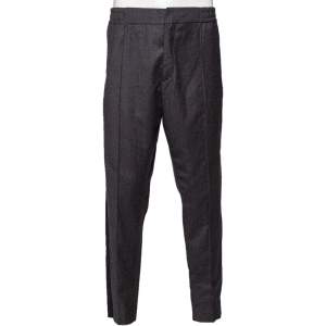 Etro Grey & Black Trimmed Wool Elasticized Waist Detail Pants XXXL