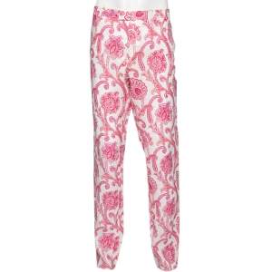 Etro Pink Paisley & Floral Printed Linen Mexico Trousers XXL