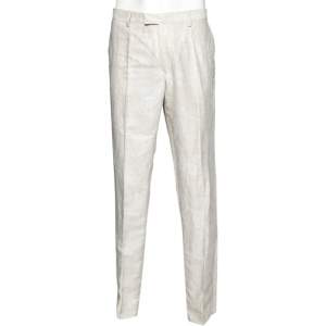 Pre Owned Etro Ecru Paisley Patterned Linen Pants XXL