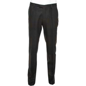 Pre Owned Etro Brown Checkered Wool Mexico Regular Fit Pants XL