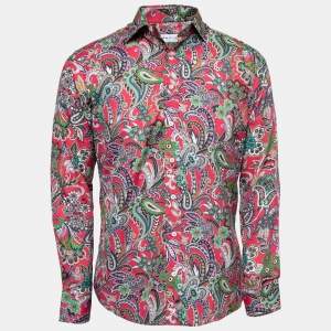 Pre Owned Etro Pink Paisley Printed Cotton Button Front Shirt L