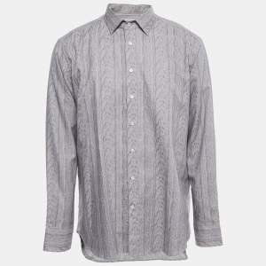 Pre Owned Etro Grey Printed Cotton Button Front Shirt 2XL
