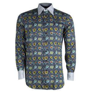 Etro Floral Printed Cotton Contrast Collar Button Front Shirt M