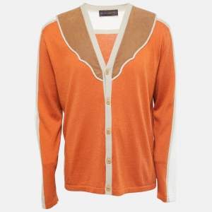 Etro Colorblock Faux Suede Panel Detail Button Front Cardigan 2XL